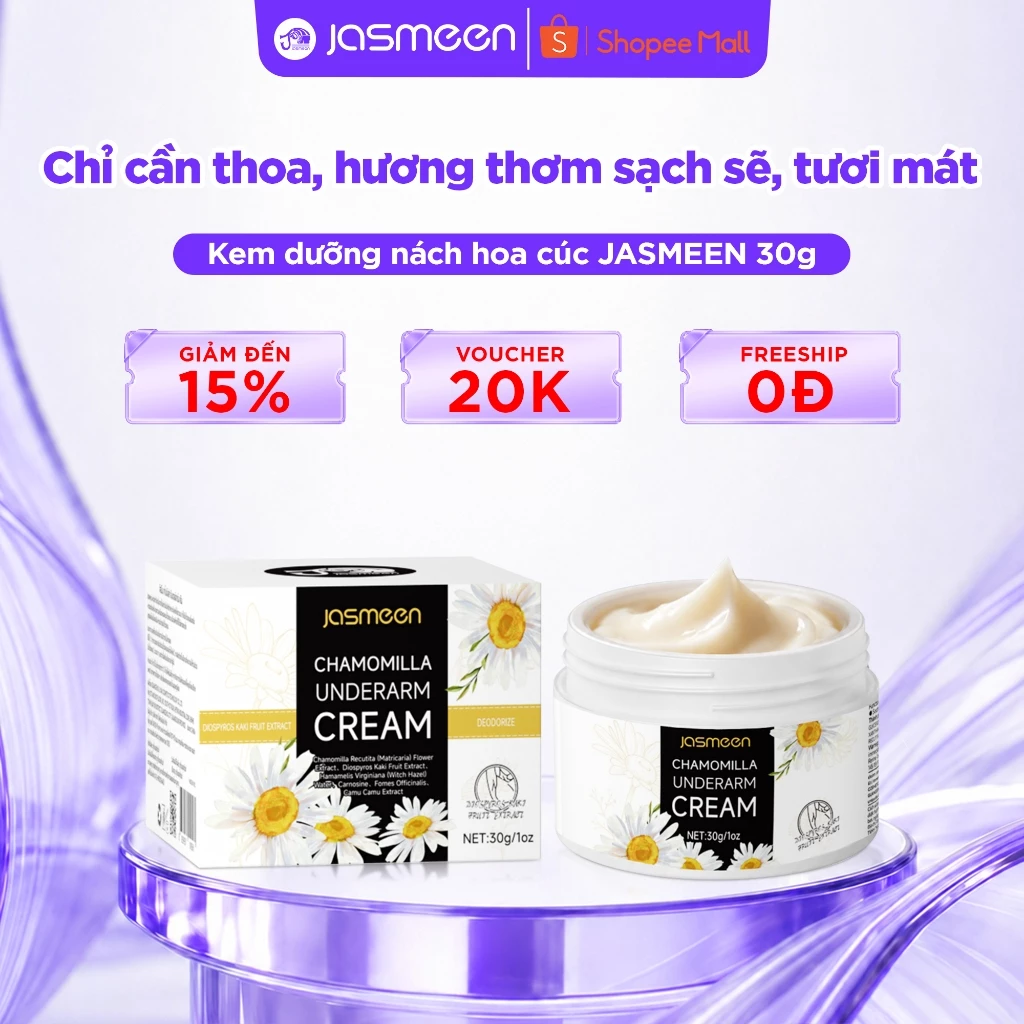 Kem dưỡng nách hoa cúc JASMEEN, Kem mờ thâm sần, giảm mụn vùng mông, nách, bẹn, vết muỗi đốt, giúp da mềm mịn