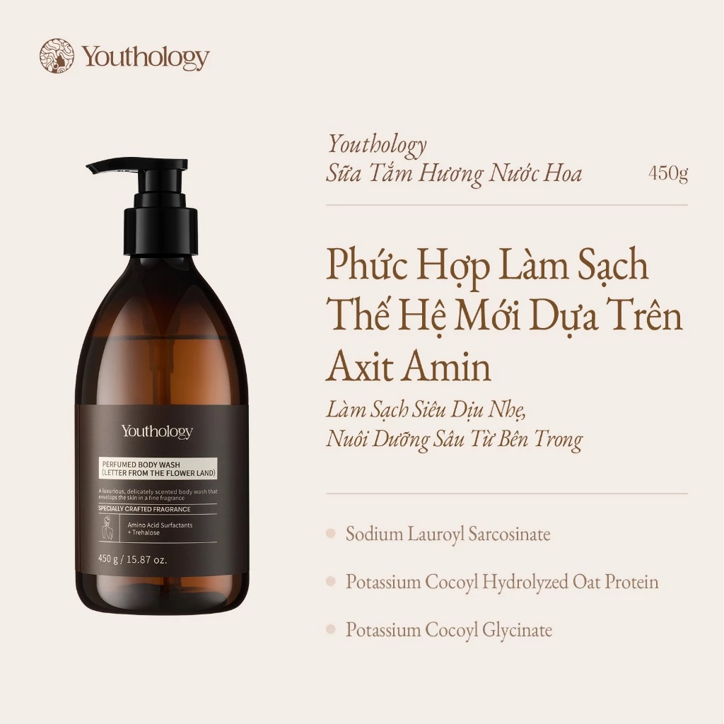 Youthology Sữa Tắm Hương Nước Hoa 450g Dưỡng Ẩm Làm Sạch Dịu Nhẹ Lưu Hương Hoa Thơm Lâu