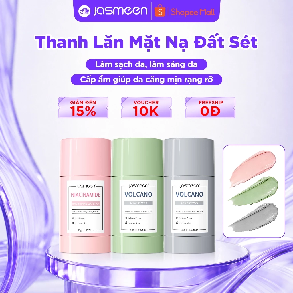 JASMEEN Thanh Lăn Mặt Nạ Đất Sét, Làm Sạch Lỗ Chân Lông Cải Thiện Da Mụn Kiềm Dầu 40g