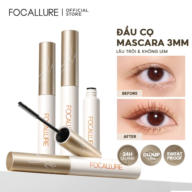 Mascara FOCALLURE giúp chuốt lông mi dài cong và đều kích thước đầu cọ 3mm 6g