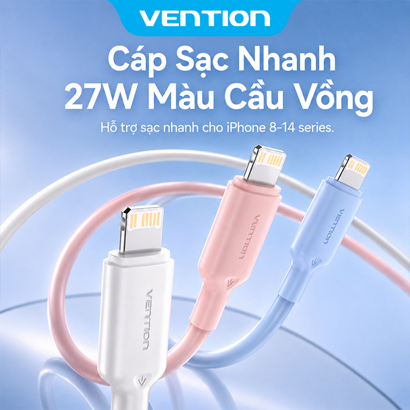 Vention Cáp Sạc Nhanh 27W PD USB-C Lightning 1.2m - Cho iPhone 14/13/12/11 &…