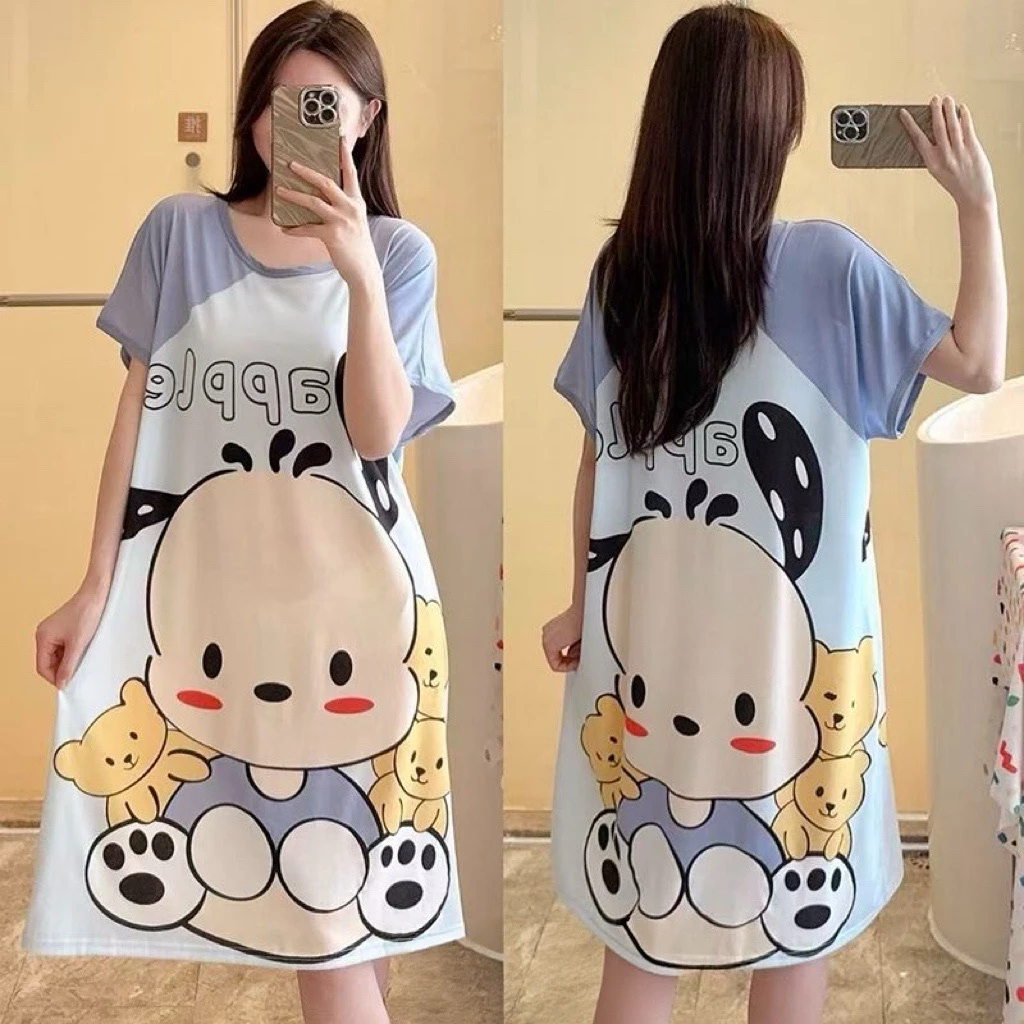 Đầm ngủ mùa hè mỏng mát – in họa tiết thú đáng yêu, dáng rộng mặc thoải mái, chất vải nhẹ mịn, thời trang nữ cực xinh