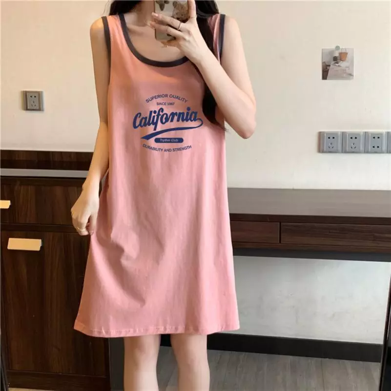Đầm ngủ nữ dài phong cách Hàn Quốc, chất cotton thoáng mát, thiết kế dây mảnh, mặc nhà hoặc đi chơi xuân 2026
