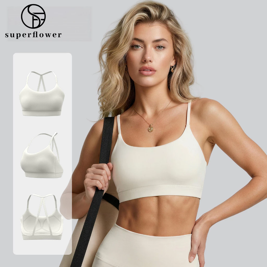 Superflower Áo Ngực Tập Yoga Bằng Lycra Co Giãn Lưng Đẹp Với Đệm Ngực Cố Định Tập Thể Dục Ngoài Trời Cho Nữ
