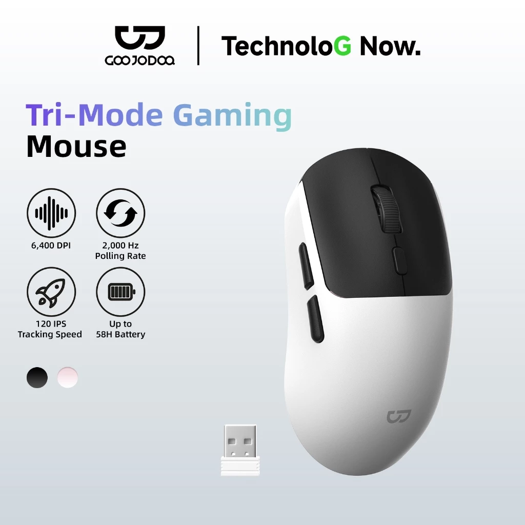 GOOJODOQ Chuột Gaming Không Dây 3 Chế Độ Bluetooth 2.4G Có Dây, 6400 DPI 2000Hz, 6 Nút, Pin 400mAh, 62g