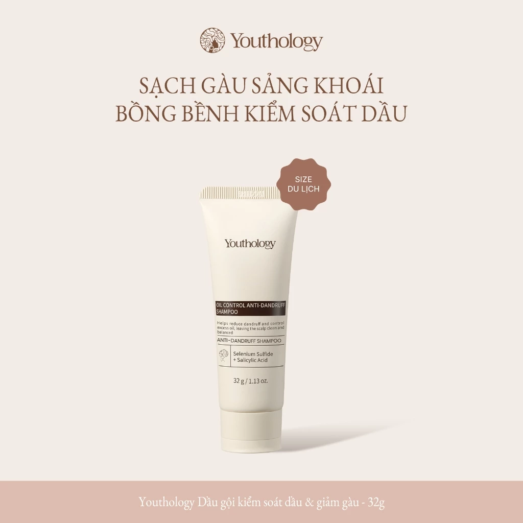 Youthology Dầu Gội Trị Gàu Du Lịch 32g - Giảm Gàu, Kiểm Soát Dầu, Da Đầu Sạch Khỏe