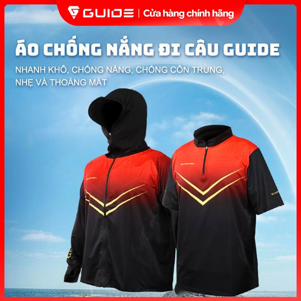 Guide - Áo chống nắng lụa lạnh câu cá chuyên dụng, phối màu đen đỏ, mát mẻ thoáng khí, chống nắng hiệu quả, hỗ trợ COD