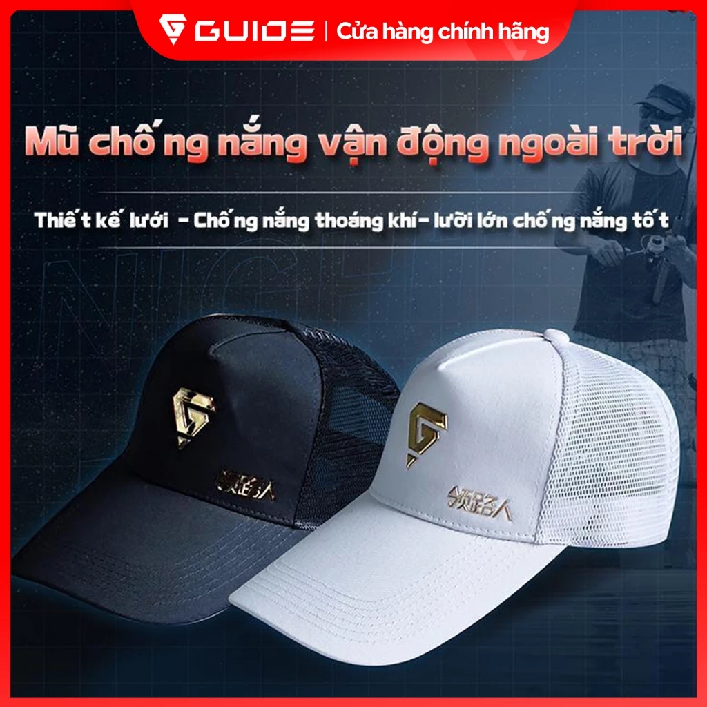 Guide - Mũ câu cá Đen/ Trắng thiết kế lưới 2 tầng, che nắng thoáng khí, logo in dập nổi 3D, kiểu dáng đơn giản đẹp mắt