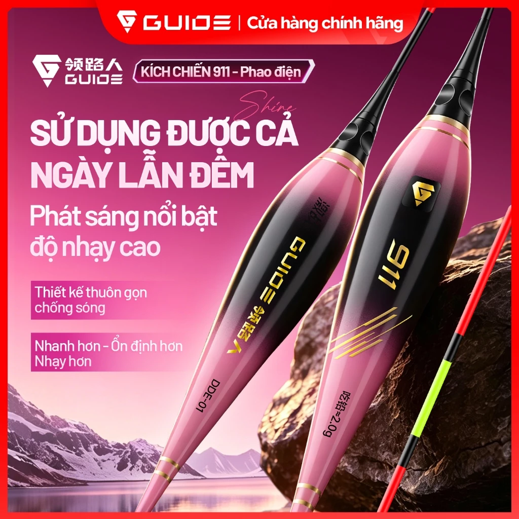 Guide - Phao Điện Kích Chiến 911 Độ nhạy cao, Thiết kế chống nước, Pin bền bỉ 70H, Tăm phao huỳnh quang nổi bật dùng cho cả ngày và đêm