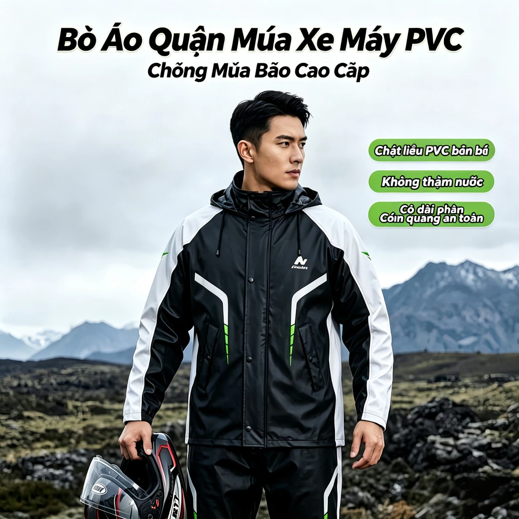 Chia Áo Mưa Xe Máy Phù Hợp Với Vải PVC Dày Cao Cấp Chống Thấm Nước, Bay Chống Thấm Nước Nhiều Lớp, Đường May Kín Nhiệt, Dải Phản Quang Đi Áo Mưa