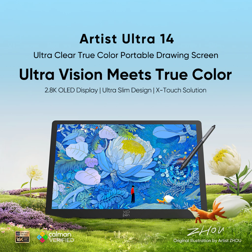 XPPen Artist Ultra 14 2.8K Màn hình bút OLED 90Hz Màn hình vẽ mỏng có chức năng cảm ứng Bút X3 Pro