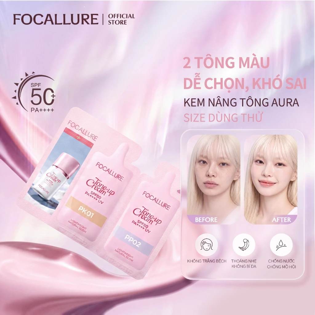 Kem dưỡng tông màu Aura FOCALLURE SPF50 + PA + + + +, mẫu 0,5g * 2