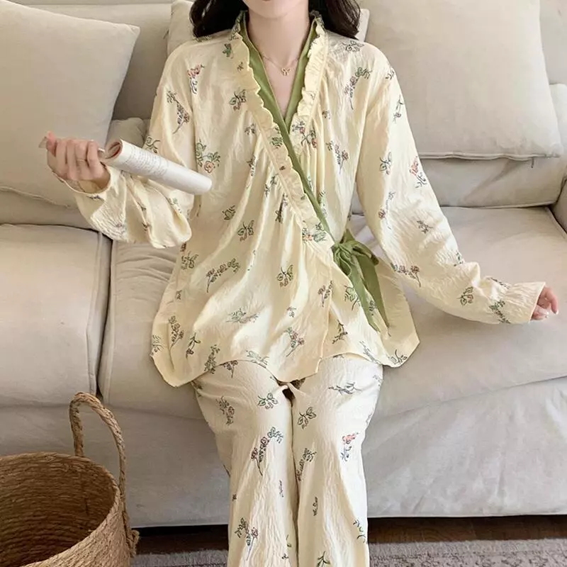 Bộ đồ ngủ 2026 mới nhất - Phong cách Nhật Bản với dây buộc thời trang - Áo tay dài + quần dài - Mẫu hot bán chạy - Đồ ngủ tại nhà thoải mái - Free ship ✅ Giao hàng trong ngày
