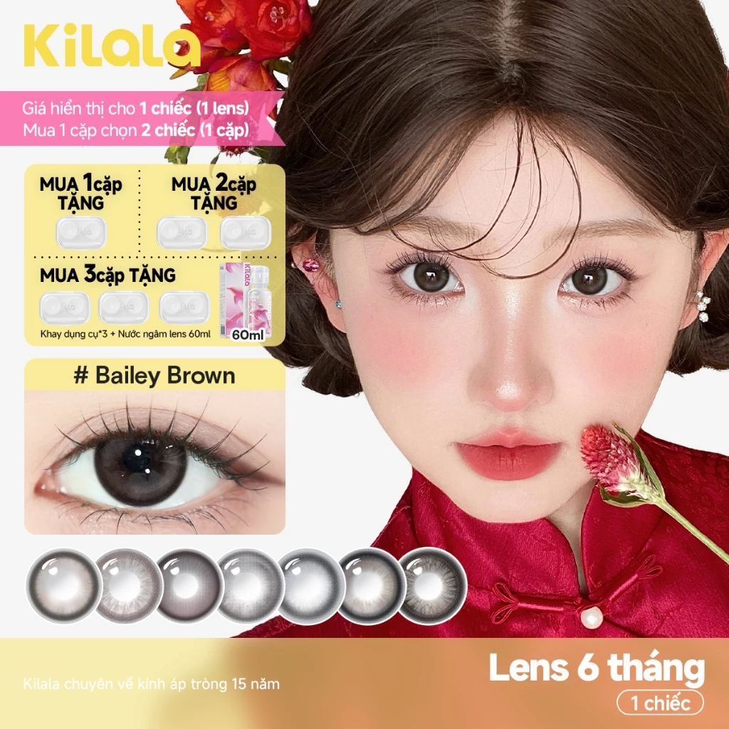 【Livestream】Kính áp tròng Kilala màu nâu Bailey Brown/Pearly Grey lens cận 6 tháng DIA 14.2-14.5mm có độ (0-7) [Giá 1 chiếc lens ]