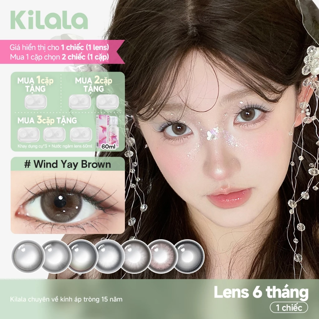 【Livestream】Kính áp tròng Kilala màu nâu Bright Amber/Misty Grey lens cận 6 tháng DIA 14.2-14.5mm có độ (0-7) [Giá 1 chiếc lens ]