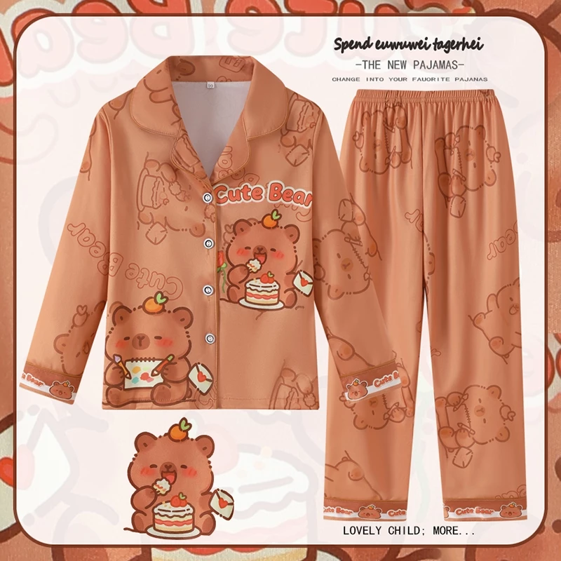 Bộ Pyjama Capybara Sữa Lụa Mặc Ngủ Màu Hồng Bộ Đồ Ngủ Trẻ Em Bộ Đồ Ngủ Đồ Ngủ Quần Áo Trẻ Em