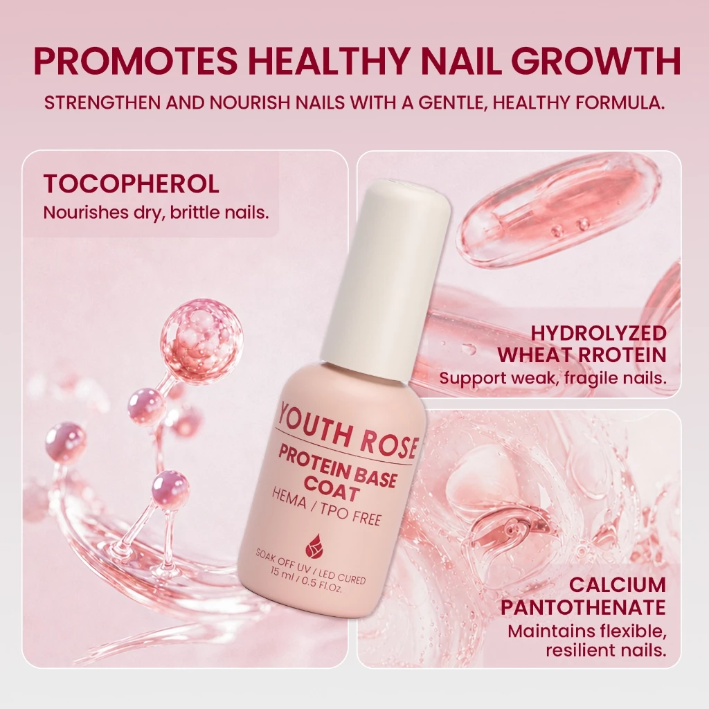 YouthRose Protein Base Gel 15ML HEMA/TPO Free, Sơn Lót Protein Tăng Độ Bám, Gia Cố Móng