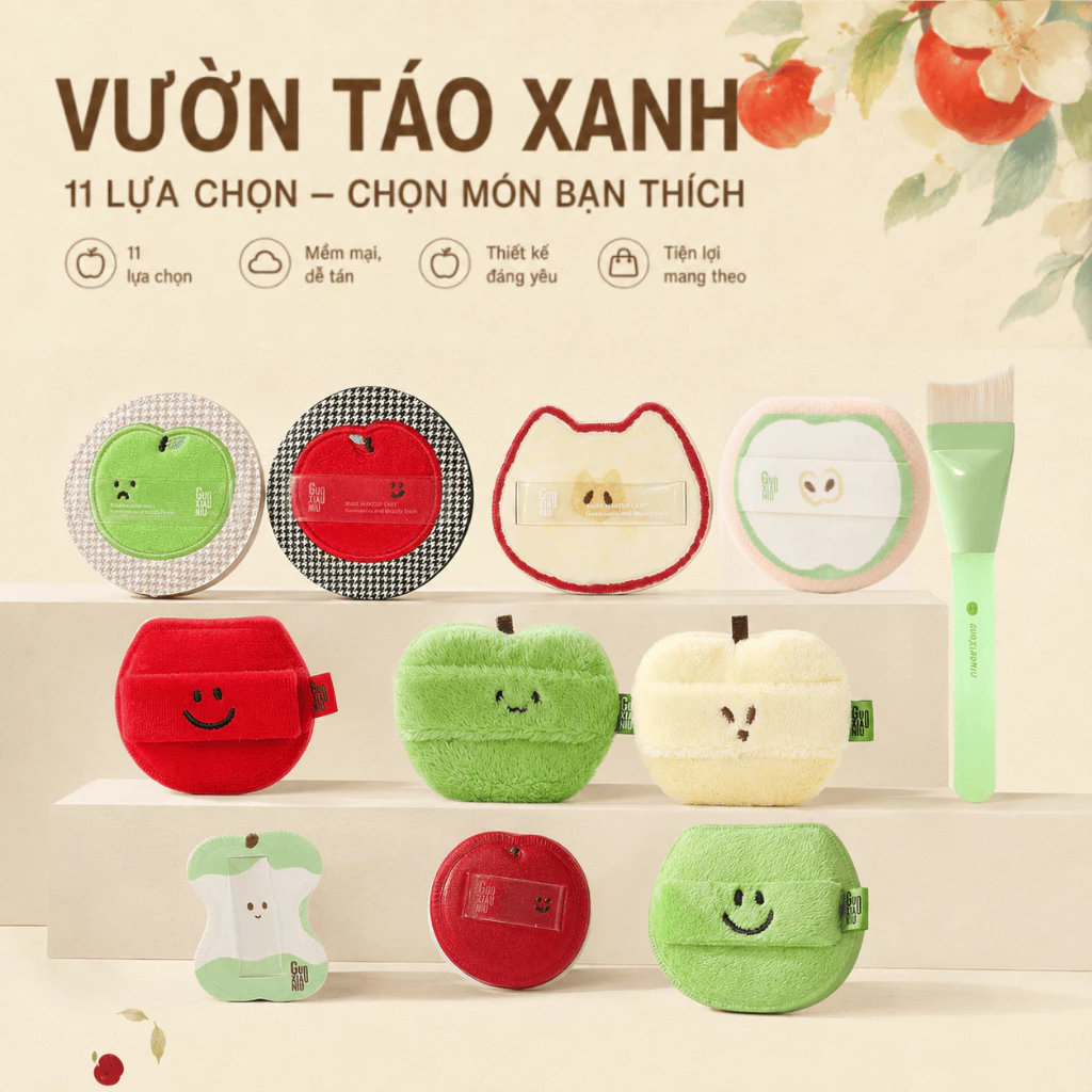 GUOXIAONIU Green Apple Paradise Series Puff Kiểm soát dầu siêu mềm Không dễ ăn Kem nền Trang điểm tinh tế không lệch