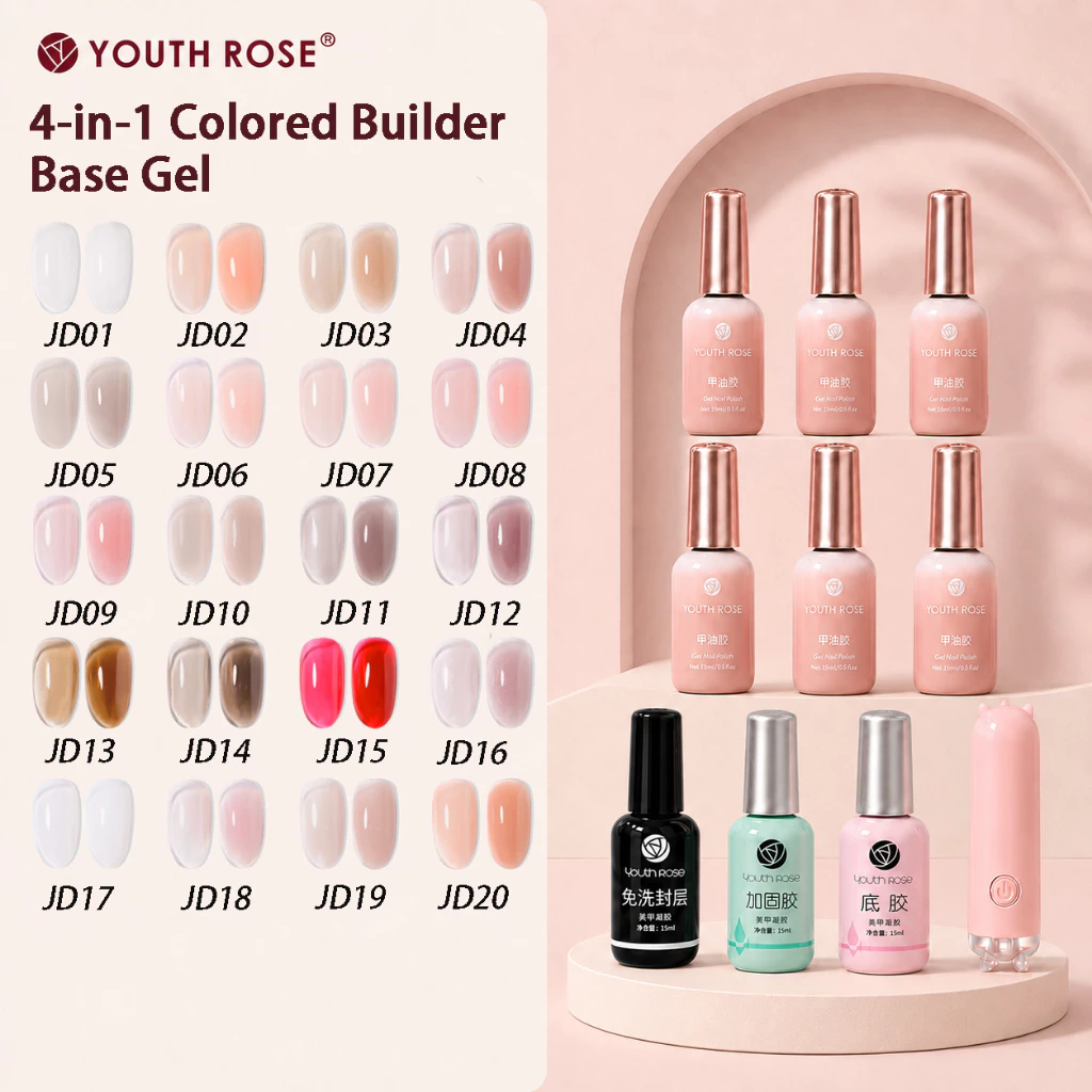 YouthRose Gel Base Xây Dựng Có Màu 4in1 15ml – Bộ 6 Màu Combo – Làm Nền Lên Màu Tạo Form Cứng Móng