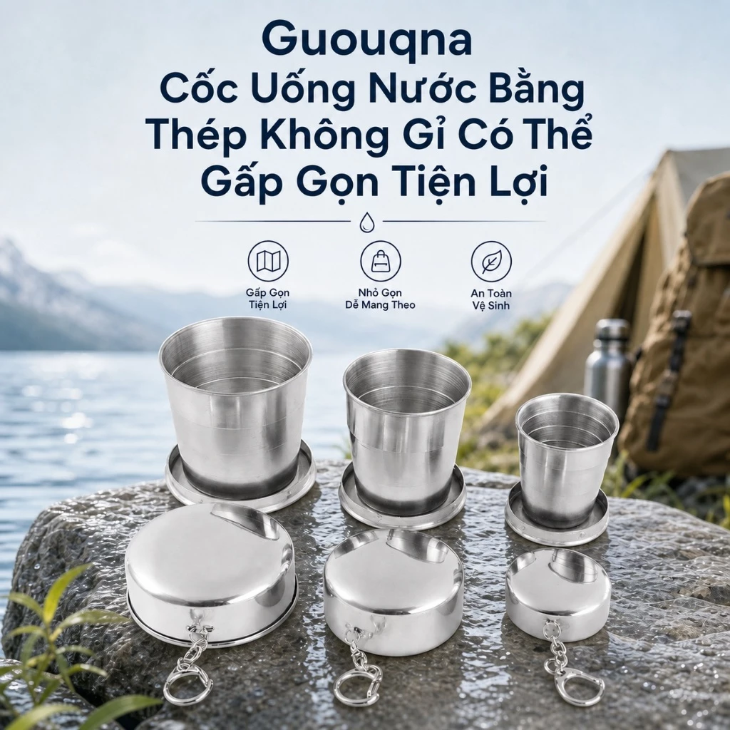 Guouqna Cốc Uống Nước Bằng Thép Không Gỉ Có Thể Gấp Gọn Tiện Lợi