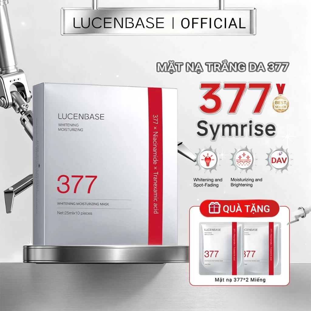 LUCENBASE Mặt nạ dưỡng trắng 377 1 Hộp (10 Miếng +2 Miếng Tặng) – Làm Sáng Da & Dưỡng Ẩm