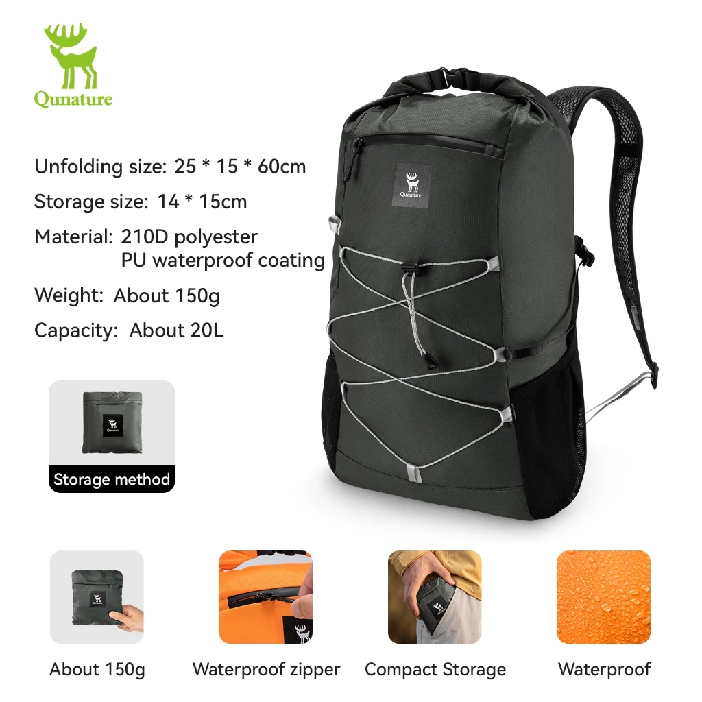 Qunature Ba Lô Có Thể Gập Lại 20L Chống Thấm Nước Nhẹ Lưu Trữ Daypack Đi Bộ Đường Dài Du Lịch Cắm Trại Thể Thao Ngoài Trời Đi Xe Đạp Nam Nữ