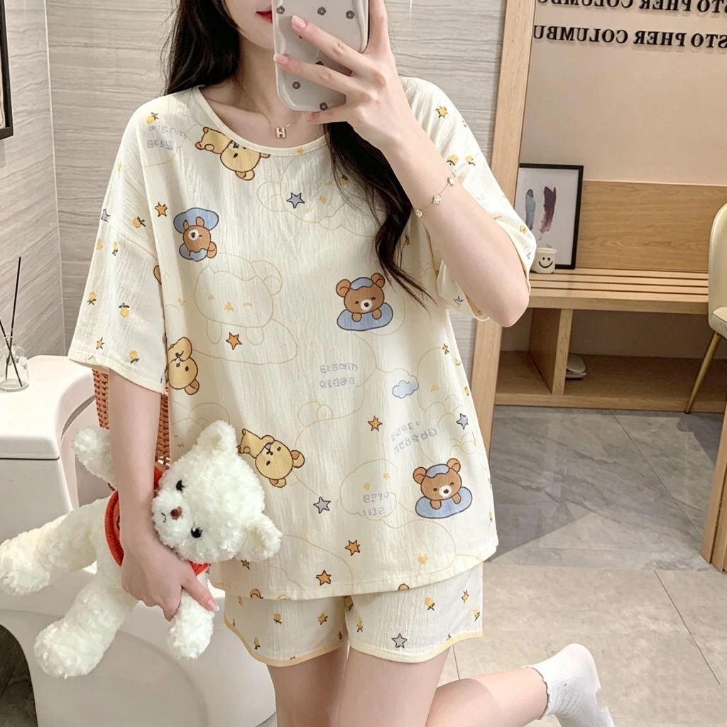 Bộ đồ ngủ mùa hè cotton mỏng tay ngắn quần đùi bán chạy, giá tốt chất lượng cao — mẫu khuyến mãi hấp dẫn