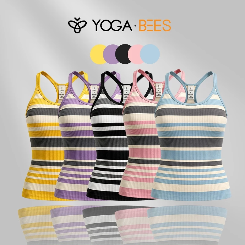 YOGA BEES Nữ Sọc Gân Áo Tank Top Tích Hợp Áo Ngực Liền Mạch Không Tay Yoga Thể Thao Hàng Ngày Mặc 5 Màu