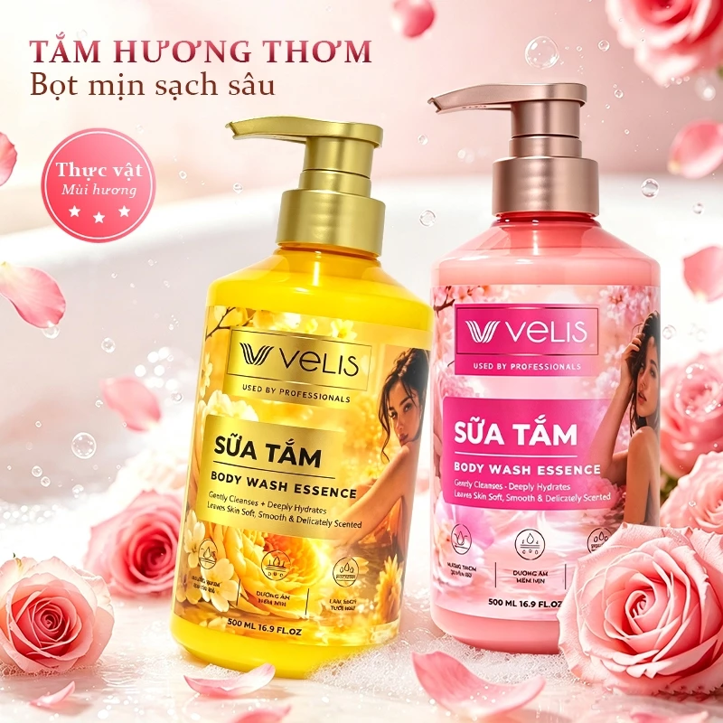 Sữa tắm hoa dưỡng ẩm dung tích lớn VELIS-500ml, ấm áp và sạch sẽ, hương thơm lâu trôi và dưỡng ẩm