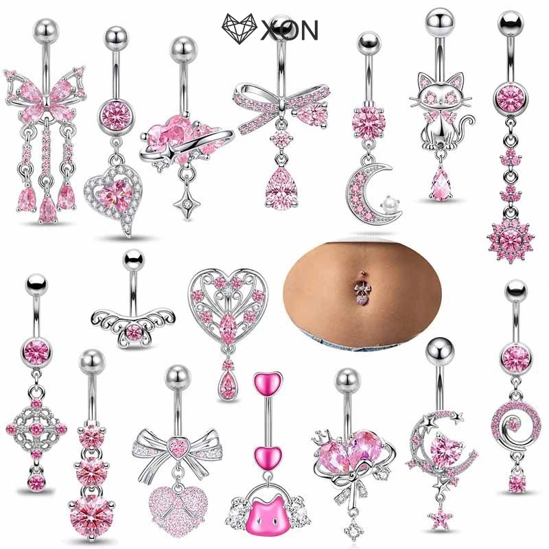 [XON] Nhẫn rốn Hoa bướm mát mẻ Bla Pha lê Charm Thép không gỉ rốn Barbell dành cho những người đam mê phong cách Punk [Mina]