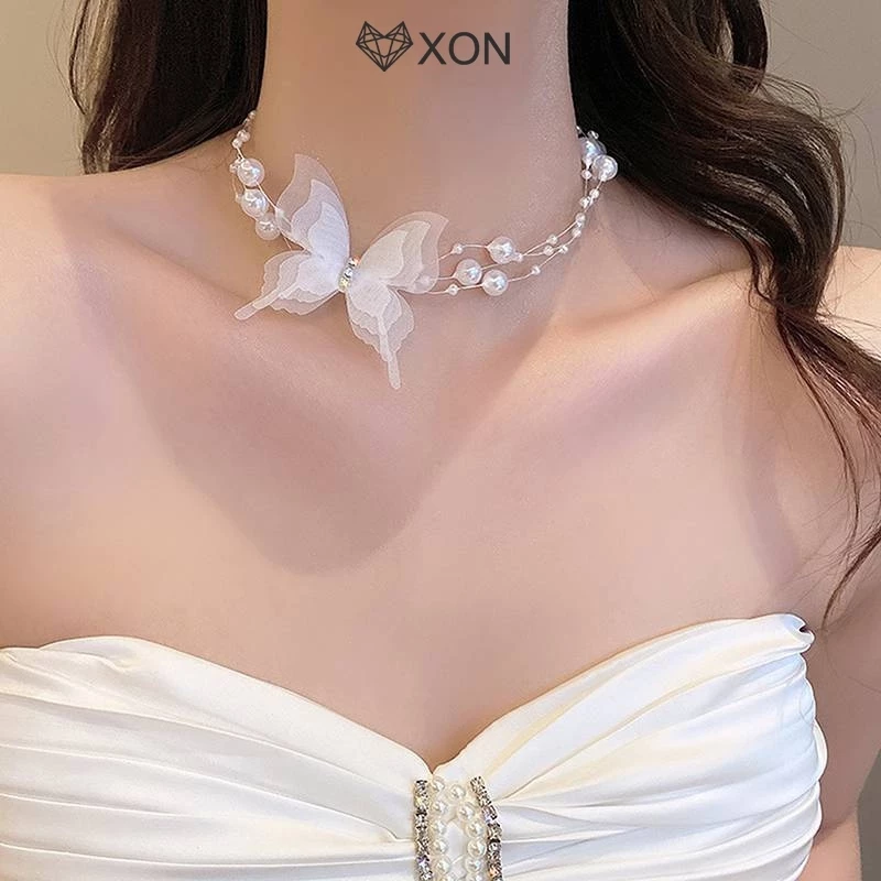 ⚡12h⚡[XON] Vòng cổ ngọc trai bướm trắng Nelace dành cho nữ Dây chuyền xương đòn ngọc trai giả ngọt ngào Ne Nelace Quà tặng trang sức đám cưới [Mina]