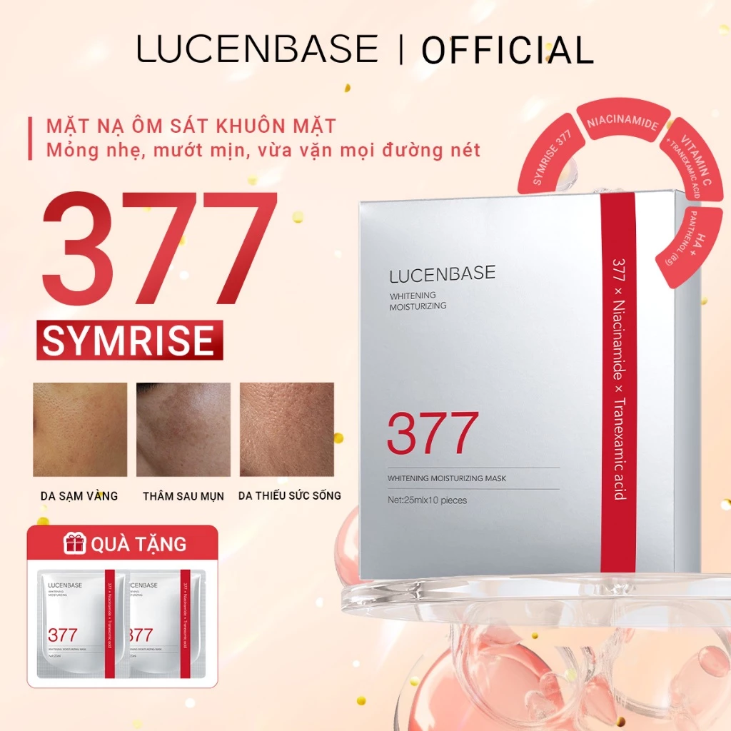 [Mua 1 hộp tặng 2 miếng Mặt Nạ]1 Hộp 10 miếng Mờ Thâm Mặt nạ làm sáng & dưỡng ẩm LUCENBASE 377 25ml/miếng