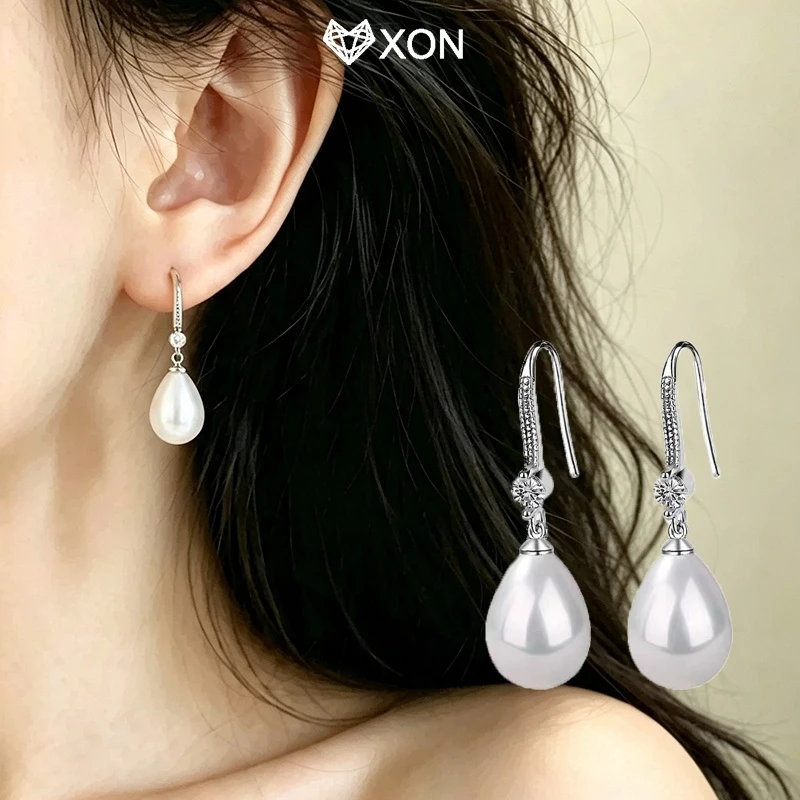 ⚡12h⚡[XON] Trang sức dành cho nữ Bông tai ngọc trai thả nước dành cho nữ Bông tai hình bầu dục ngọc trai tròn màu trắng đỏ đính hôn Đám cưới Quà tặng ngày lễ tình nhân [Mina]