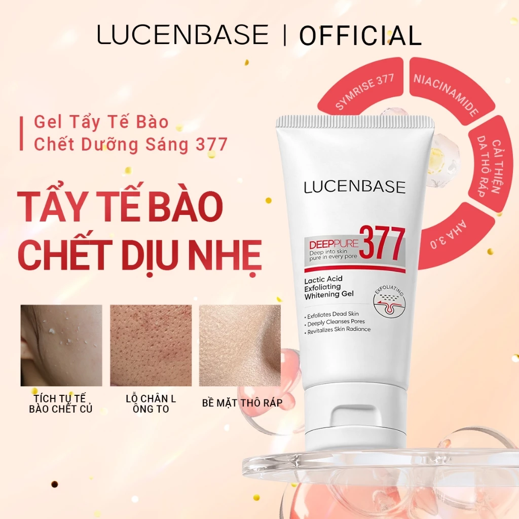 LUCENBASE Gel tẩy da chết tẩy trắng lactobionic acid 377 50g gel tẩy da chết dịu nhẹ sạch sâu sáng da hết xỉn màu