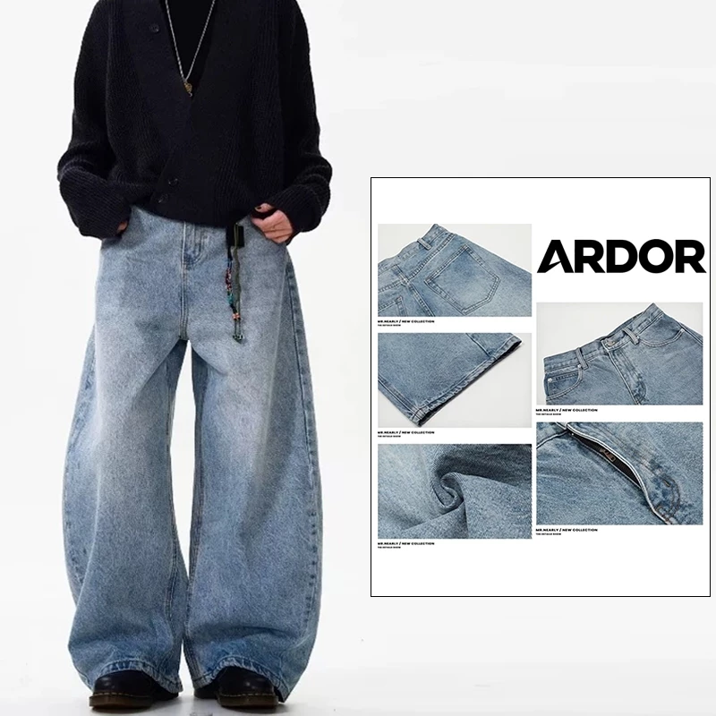 ARDOR Quần Jean Baggy Nam Nữ Ống Rộng Cao Cổ Form Rộng Xanh Nhạt Giặt Nhuộm Chất Liệu Denim Cao Cấp Bền Đẹp Thời Trang Unisex Quần Ống Đứng Rộng Dài Tới Gót Chân Phong Cách Hàn Quốc Oversize Mặc Đi Chơi Đi Học Thường Ngày