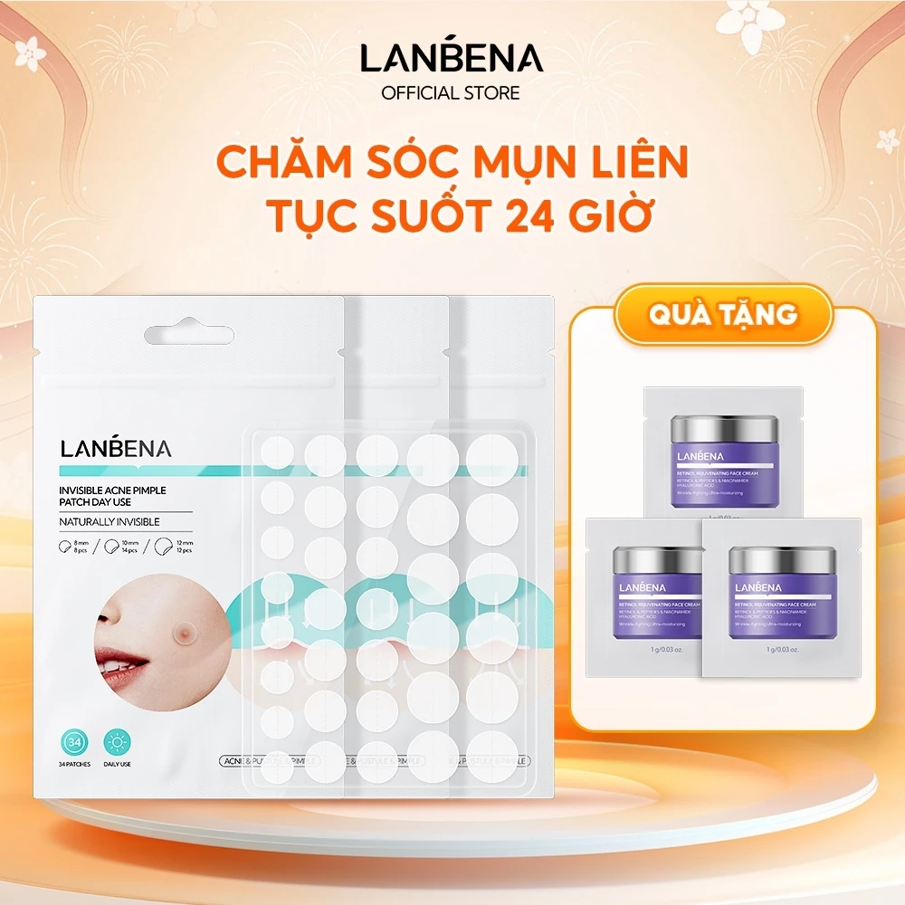 LANBENA COMBO 3 Miếng Dán Hỗ trợ giảm mụn - Giảm Mụn, Thấm Hút Mụn, Chữa Hỗ trợ giảm mụn, Thu Nhỏ Mụn Nhanh Và Hiệu Quả - Chăm Sóc Da