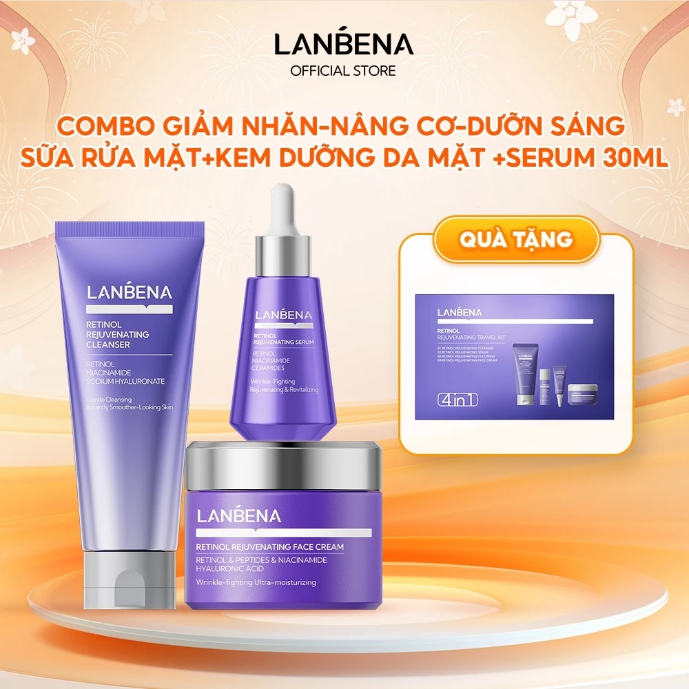 Live LANBENA Combo 3 Sữa rửa mặt+Kem dưỡng da mặt +Serum 30ML-giảm nhăn-nâng cơ-dưỡn sáng