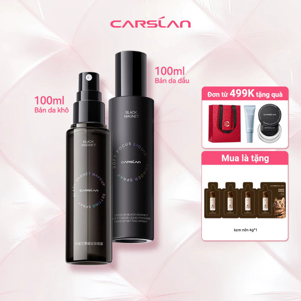 Xịt khoá nền trang điểm Carslan Nam Châm Đen Mềm Tập Trung Bột Lỏng Trang Xịt Kiểm Soát Dầu Lâu Dài Giữ Trang Điểm 24H 150ML