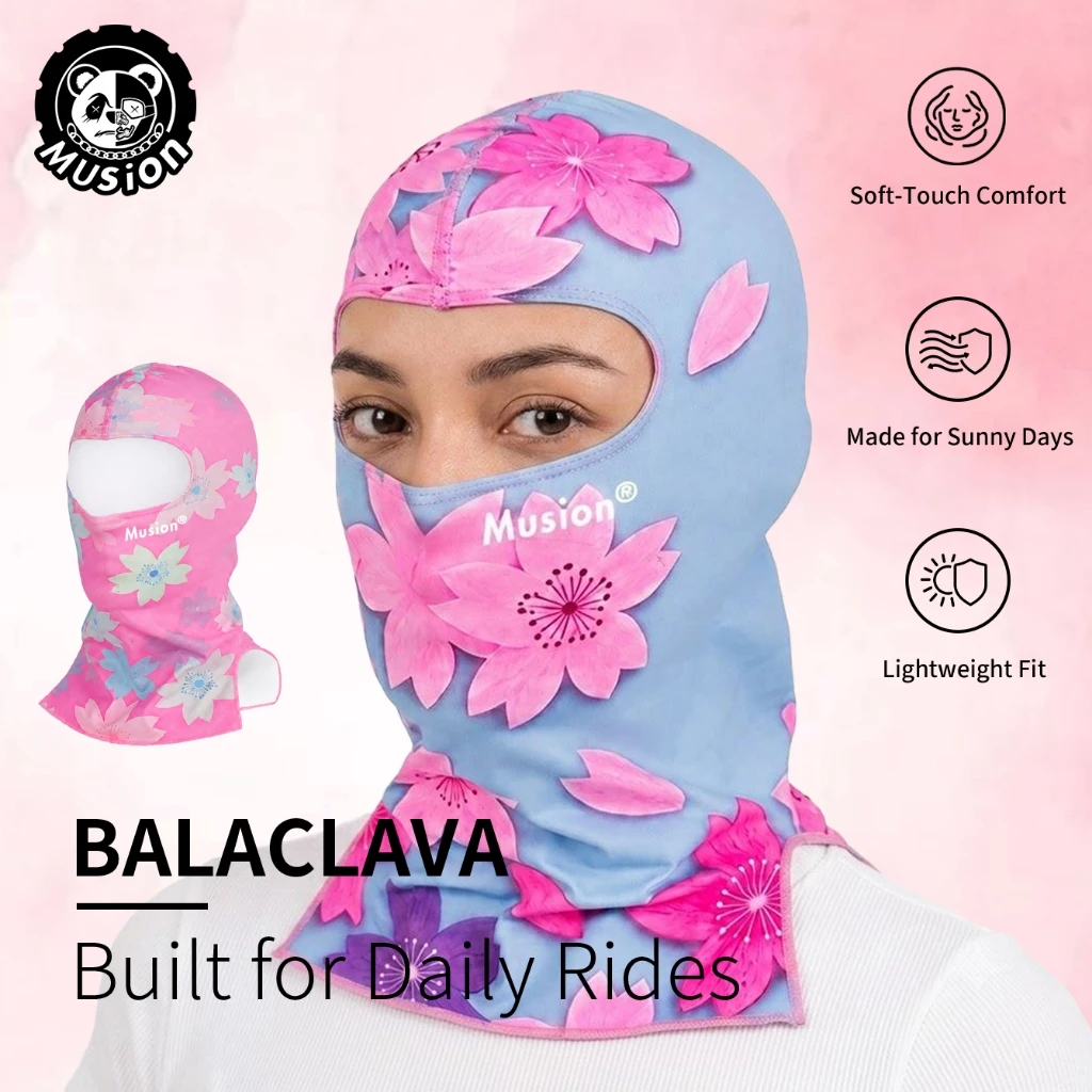 Musion Cherry Blossom Print Balaclava, Chống Nắng UV Mềm Nhẹ Full Face Neck Cover, Under-Helmet Mặc Cho Xe Máy Đi Xe Đạp Đi Xe Đạp Hàng Ngày Ngoài Trời Unisex