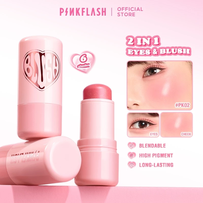 Pinkflash Kem dưỡng ẩm đa năng Watery Blush Stick Healthy and Rosy Cream Blendeable High Pigment Lâu dài Thân thiện với người mới bắt đầu 6 màu