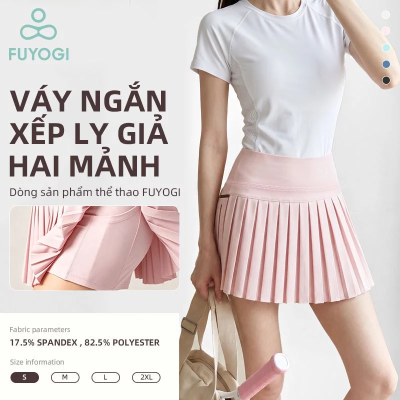 Váy xếp ly quần vợt FUYOGI 2 lớp có quần short bên trong eo cao dành cho nữ chạy cầu lông