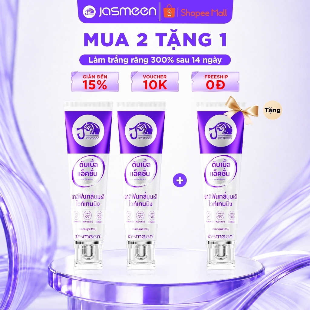 Bộ 3 Kem Đánh Răng Trắng Sáng 3D JASMEEN - Trắng Răng Sau 1 Lần Chải 100g/ tuýp