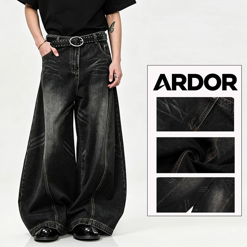 ARDOR Quần Jean Baggy Nam Nữ Ống Rộng Cao Cổ Form Rộng Đen Xám Giặt Vệt Mèo Chất Liệu Denim Cao Cấp Bền Đẹp Thời Trang Cổ Điển Retro Unisex Quần Ống Đứng Rộng Dài Tới Gót Chân Phong Cách Hàn Quốc Oversize Mặc Đi Chơi Đi Học