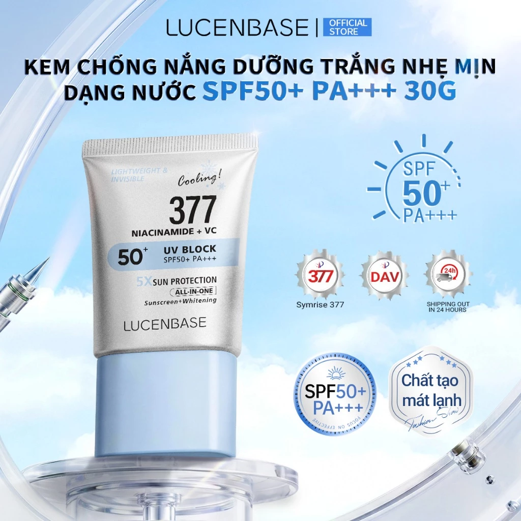 Kem chống nắng làm trắng nhẹ LUCENBASE SPF50 + PA + + 30g Kiểm soát dầu vô hình Hydrating nước với 377 Niacinamide