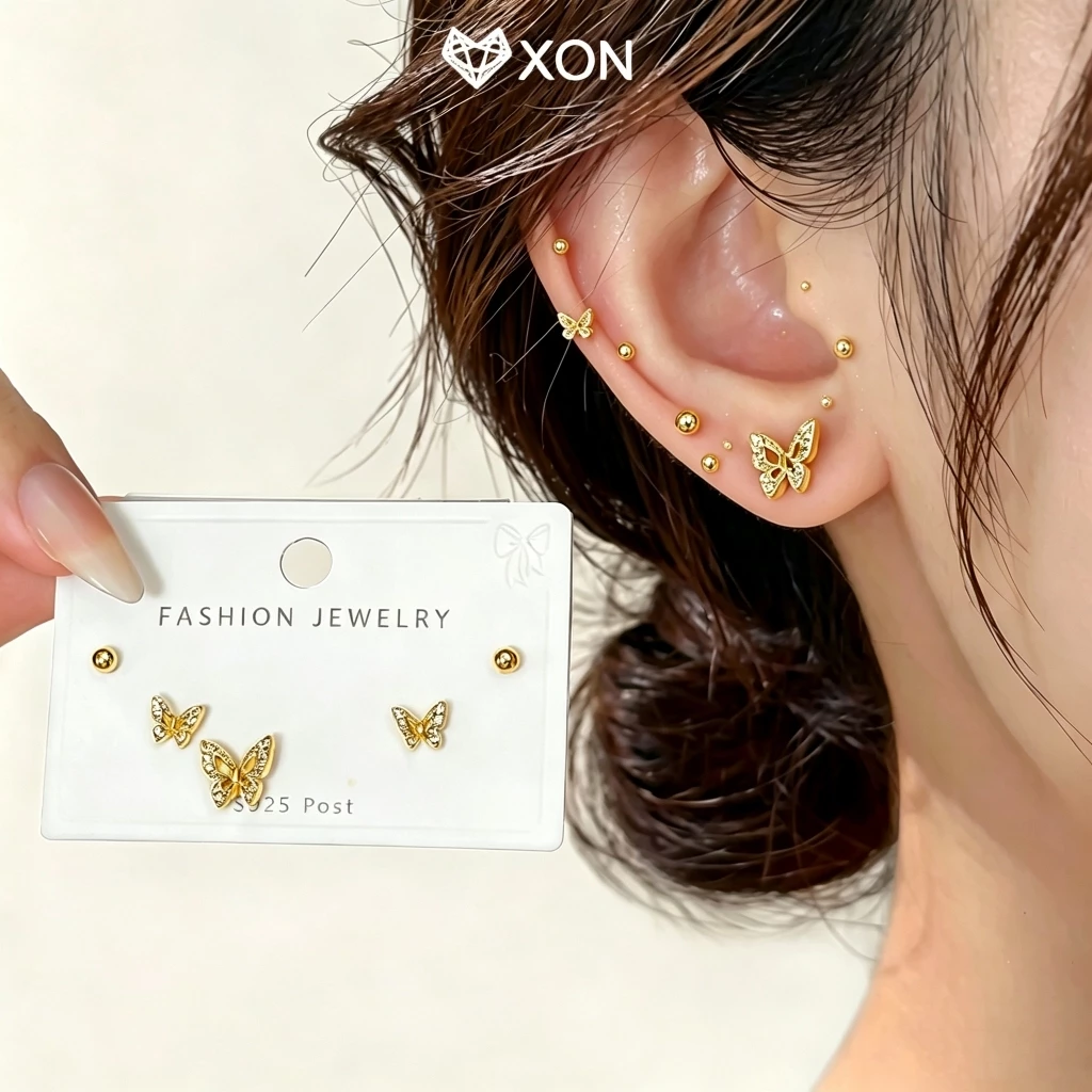 ⚡12h⚡[XON] 6 Cái / bộ Bộ Bông Tai Pha Lê Đơn Giản Dành Cho Nữ Bướm Zircon Bông Tai Cô Gái Tiệc Cưới Đính Hôn Phụ Kiện Trang Sức [Mina]