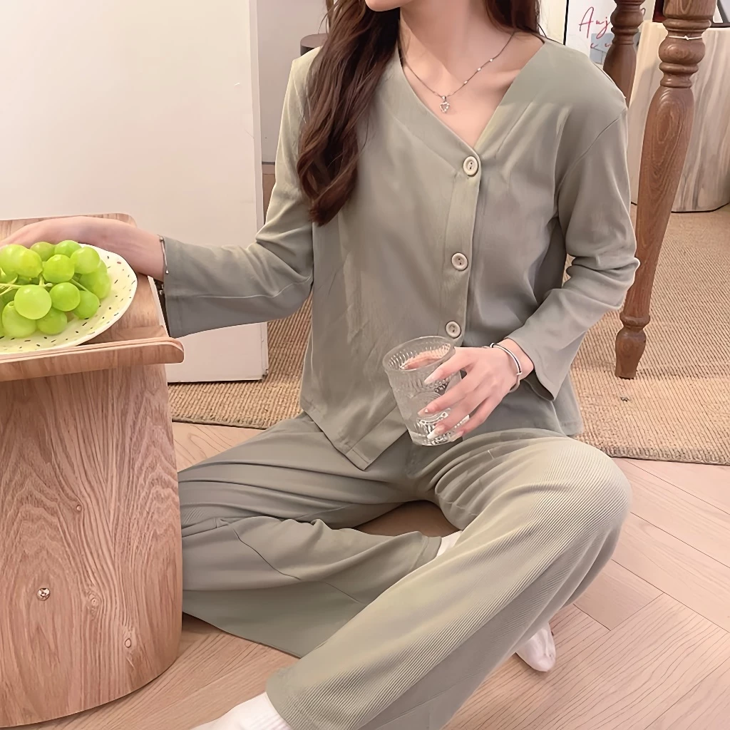 Bộ Đồ Ngủ Nữ Xuân Thu Phong Cách Cotton Nguyên Chất Quần Dài Tay 2026 Phong Cách Mới Dễ Thương Thường Ngày Đơn Giản Màu Hồng Homewear Phù Hợp Với