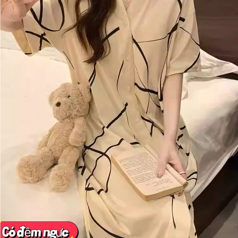 Áo Choàng Ngủ Nữ Ngắn Tay Họa Tiết Chó Tai Cổ Điển - Mẫu Mới Mùa Xuân Hè, Cotton Co Giãn Thoáng Mát, Đa Năng Đi Đâu Cũng Phù Hợp