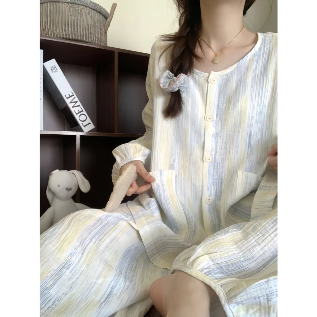 2026 Cloud Cotton Màu Gradient Bộ Đồ Ngủ Rời Cô Gái Đẹp Thu Đông Đơn Giản Cô Gái Ngọt Ngào Dịch Vụ Tại Nhà Phù Hợp Với
