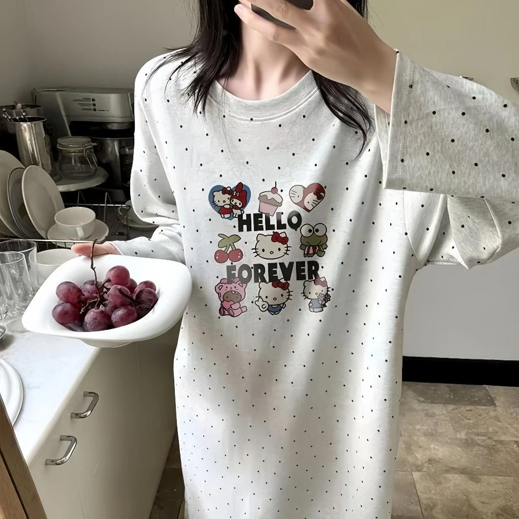 Thu Đông Hoạt Hình Dễ Thương Chó Con Dài Tay Váy Ngủ 2026 Phong Cách Mới Nguyên Chất Cotton Bộ Đồ Ngủ Nữ Xuân Thu