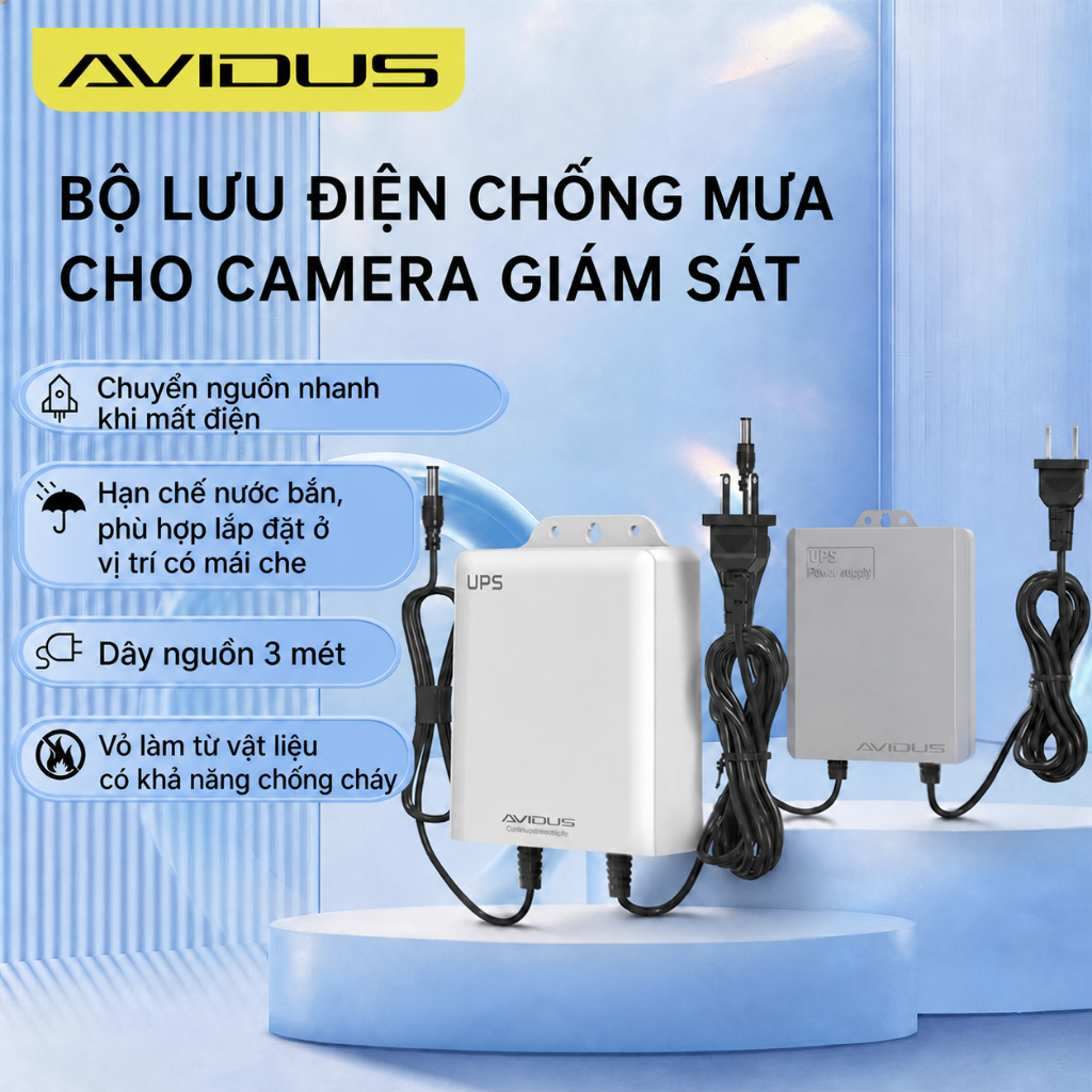AVIDUS 12V 1.5A True 6000mAh Mini UPS Pin dự phòng cho Modem định tuyến WiFi…